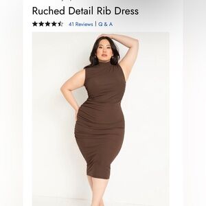 ELOQUII Ruched Chocolate / Brown Bodycon Rib Dress